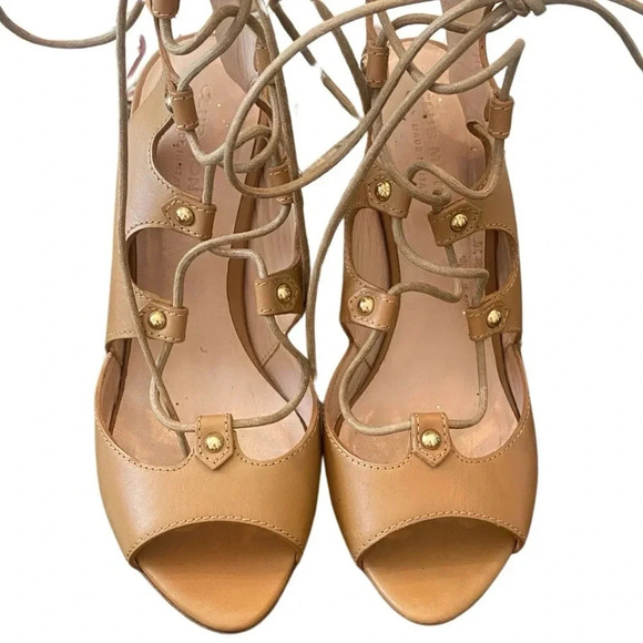Club Monaco Leather Beige Laced Up Heels - Picture 9 of 10